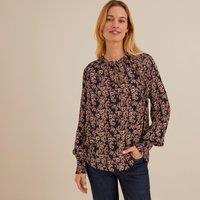 Floral Crew Neck Blouse with Long Sleeves