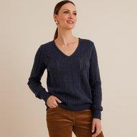 Fine Pointelle Knit Jumper with V-Neck