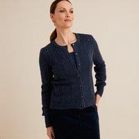 Fine Pointelle Knit Cardigan with Crew Neck