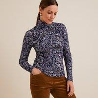 Printed Cotton Turtleneck T-Shirt with Long Sleeves