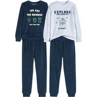 Pack of 2 Pyjamas in Velour, Slogan/Monsters Print