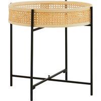 Rattan and Metal Round Tray Side Table