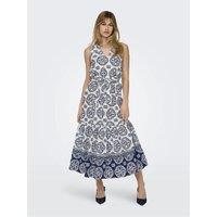 Printed Sleeveless Midi Dress with V-Neck in Organic Cotton