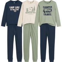 Pack of 3 Pyjamas in Cotton Jersey with Slogan/Mountains Print