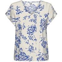 Floral/Leaf Print Blouse with V-Neck and Short Sleeves