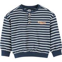 Striped Grandad Collar Sweatshirt in Cotton Mix