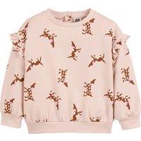 Dog Print Ruffled Sweatshirt in Cotton Mix with Crew Neck