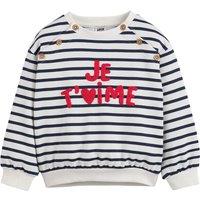 Striped Slogan Buttoned Sweatshirt in Cotton Mix