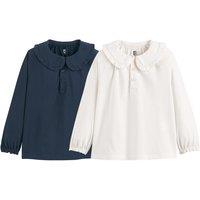 Pack of 2 T-Shirts in Cotton with Peter Pan Collar and Long Sleeves