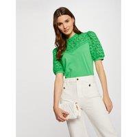 Embroidered Cotton T-Shirt with Short Puff Sleeves