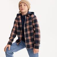 Checked Hooded Shirt with Long Sleeves