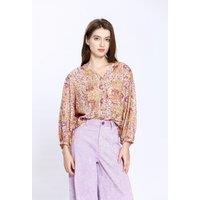 Printed Cotton Mix Blouse with V-Neck