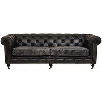 Button Tufted Leather 3 seater Chesterfield Sofa with Antique Castor Legs