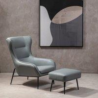 Midcentury Faux Leather Wingback Armchair and Footstool Set