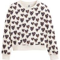 Heart Print Sweatshirt in Cotton Mix with Crew Neck