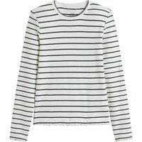 Striped Ribbed Cotton T-Shirt with Long Sleeves