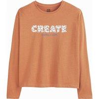 Slogan Print Cotton T-Shirt with Long Sleeves