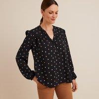 Printed V-Neck Blouse with Long Sleeves