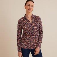 Cotton Mix Polo Shirt in Floral Print with Long Sleeves