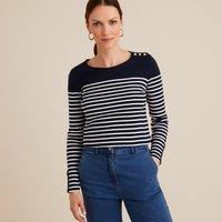 Breton Striped Cotton T-Shirt with Crew Neck and Long Sleeves