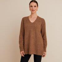 Recycled Fine Knit Tunic Jumper with V-Neck