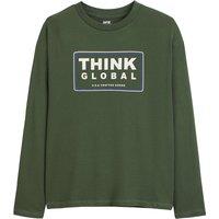 Slogan Print Cotton T-Shirt with Long Sleeves