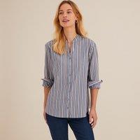 Striped Grandad Collar Shirt with Long Sleeves