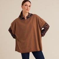 Fine Wool Mix Poncho with Crew Neck