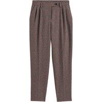 Checked Cropped Cigarette Trousers in Wool Mix, Length 27.5"