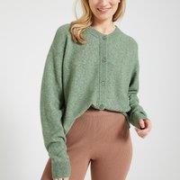 Damsville Buttoned Cropped Cardigan with Crew Neck