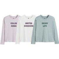 Pack of 3 T-Shirts in Slogan Print with Long Sleeves