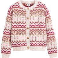 Fine Jacquard Knit Cardigan with Crew Neck