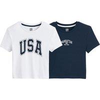 Pack of 2 T-Shirts in Cotton with Varsity Print, Slim Fit