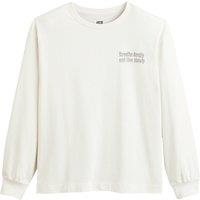 Slogan Print Cotton T-Shirt with Long Sleeves