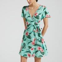 Wrapover Mini Dress in Floral/Leaf Print