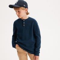 Cotton Grandad Collar T-Shirt with Long Sleeves