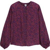 Printed Balloon Sleeve Blouse with Mandarin Collar