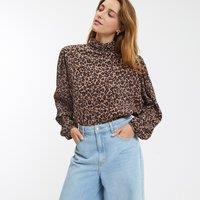 Animal Print Blouse with High Neck