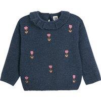 Ruffled Crew Neck Jumper with Floral Embroidery