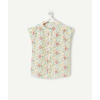 Floral Print Cotton Blouse with Short Sleeves