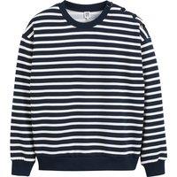 Striped Crew Neck Sweatshirt with Button Detail