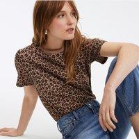 Animal Print Cotton T-Shirt with Crew Neck