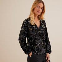 Sequin V-Neck Top with Long Sleeves