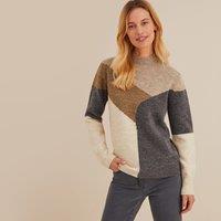 Chunky Intarsia Knit Jumper with Mock Neck