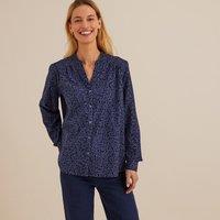 Floral Print Velour Blouse with Grandad Collar