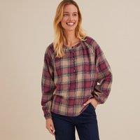 Checked Grandad Collar Blouse