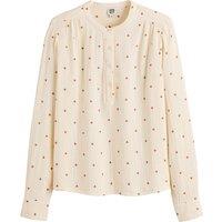 Embroidered Cotton Blouse with Crew Neck and Long Sleeves