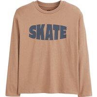 Slogan Print Cotton T-Shirt with Long Sleeves