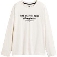 Slogan Print Cotton T-Shirt with Long Sleeves