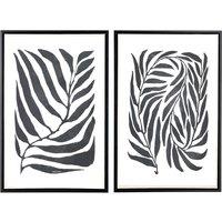 Set of 2 60 x 40cm Black Leaf Print Canvases with Black Frames